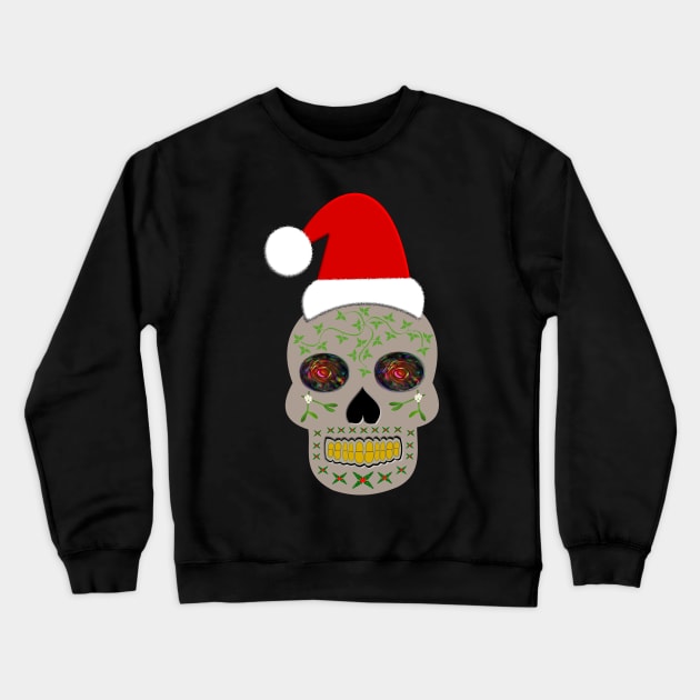 Pagan Christmas Skull in a Santa Hat Crewneck Sweatshirt by Krystal Raven